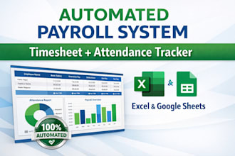 build automated payroll, employee timesheet attendance tracker in excel or sheet