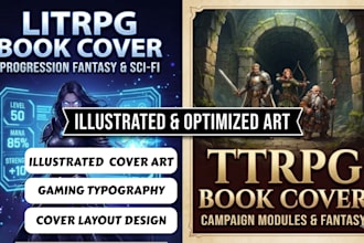 edit or design fiction book illustrated litrpg, ttrpg, or tabletop book cover