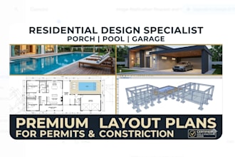 design residential porch, pool and garage layout plans