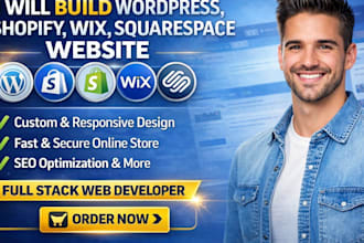 build wordpress shopify wix squarespace website as full stack developer theme