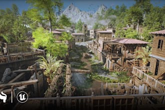 do realistic 3d game environment levels and terrain in unreal engine and blender