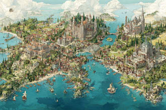 make hand drawn map illustration of cities, fantasy, travel art
