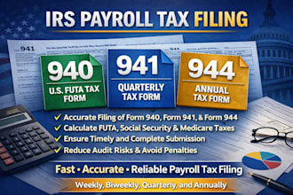 prepare and e file irs form 941, 940, w2, w3 and 1099