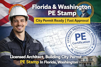 do licensed architect, building city permit pe stamp in florida, washington
