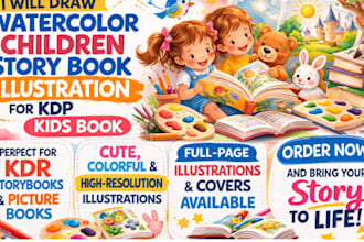 draw water color children story book illustration for KDP kids book