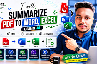 summarize PDF to word, excel, using ai
