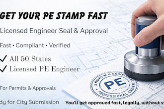 city permit drawings with licensed pe stamp for texas, california, florida, USA