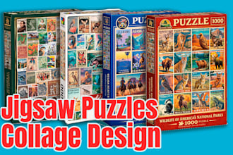 create highly detailed themed collage illustrations for jigsaw puzzles
