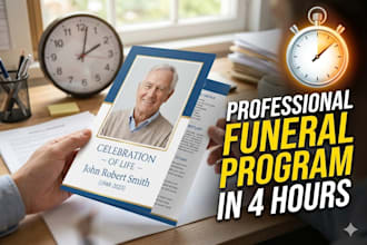 design a professional funeral program or obituary in 4 hours