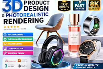 do 3d product design 3d rendering 3d cad model cgi photorealistic visualization
