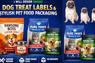 design unique dog treat label and stylish pet food packaging