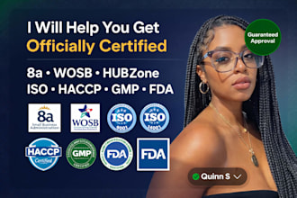 provide 8a,mbe, hubzone, wosb, iso, haccp, gmp, fda certification