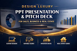 design luxury PPT presentation, pitch deck for sales, business, real estate