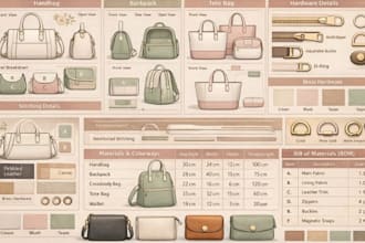 create handbag, tote, backpack, pouch tech pack with cad flats for manufacturer