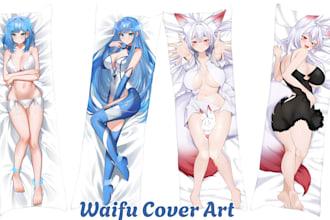 draw custom dakimakura body pillow, nsfw anime, vtuber oc, waifu, husbando, sfw