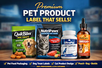 create pet product label, pet food packaging, dog and cat product label design