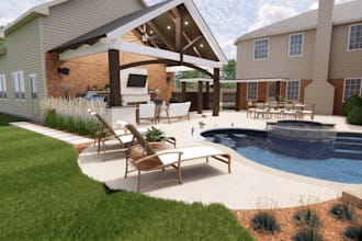 do 3d landscape design, backyard design, outdoor rendering, pool, parking design