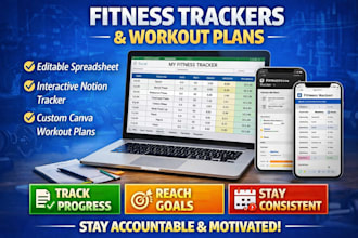 design fitness tracker spreadsheet, notion fitness tracker, canva workout plans