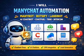 manychat automation manybot botsify landbot ai chatbot chatfuel tidio intercom