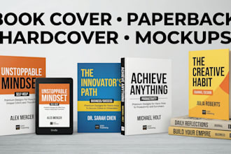 design premium book cover, paperback, hardcover and 3d book mockups
