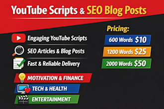 write engaging youtube scripts and SEO blog posts