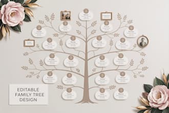 design or redesign editable family tree chart and genealogy template