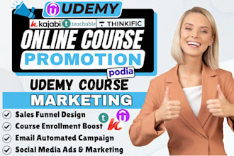 do udemy online course promotion, thinkific teachable, or kajabi course sales