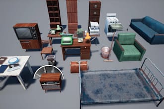 create low poly assets, buildings, props, unity, unreal asset pack, weapons, ue