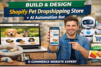 build, design shopify pet dropshipping store ai automation bot ecommerce website