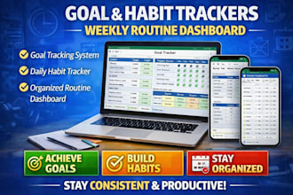 create a goal tracker, habit tracker, weekly routine dashboard journal in excel