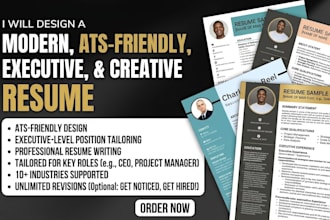 design a modern, ats friendly, executive, and creative resume