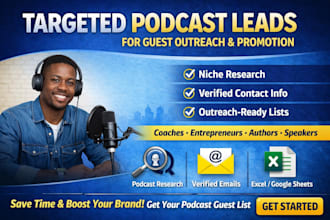 research targeted podcast leads for guest outreach and promotion
