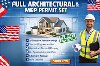 full permit set USA architectural drawings mep electrical plumbing hvac
