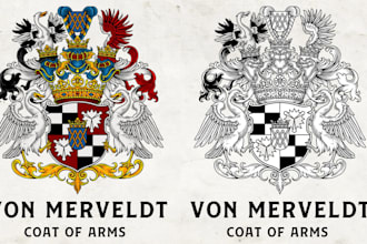 hand drawn heraldic regal family crest coat of arms logo for you
