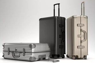 create realistic 3d trolley bag, travel bag, clothing pack bag product rendering