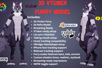 do custom 3d furry vtuber model, vrchat nsfw avatar, anime vrchat setup, animaze