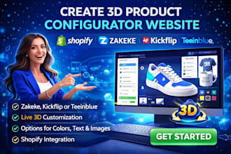 3d product configurator shopify zakeke kickflip, teeinblue customization website