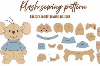 design custom plush sewing pattern for plush stuffed animal manufacture ready
