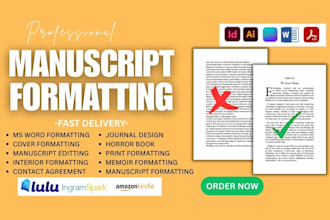 do manuscript formatting, edit ms word document, google doc, amazon kdp upload