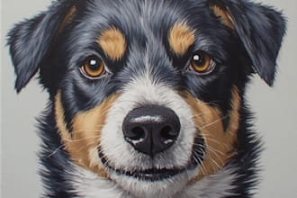 draw pet portrait, realistic, water colour, oil painting