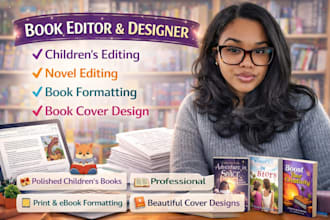 children editing novel book formatting book cover design, book editor ebook