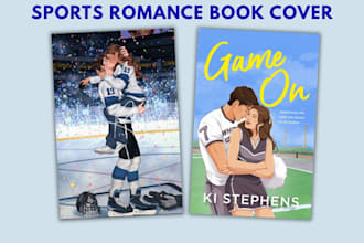 design sports romance book cover, illustrated romance ebook, amazon kdp