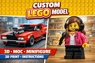 create custom 3d lego model, minifigure, moc with instructions