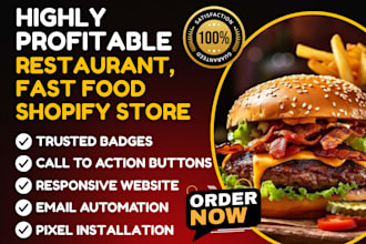 design fast food shopify store sandwich burger pizza seafood restaurant website
