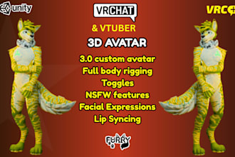 create custom furry vtuber model, vrchat avatar, 3d furry model, nsfw 3d model