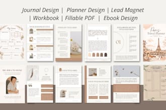 design journal, planner, workbooks, fillable PDF ebook design, lead magnet kdp