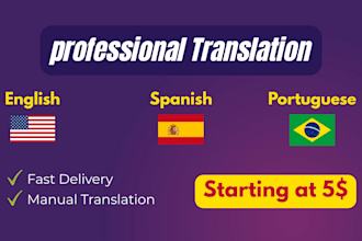 translate english, spanish and brazilian portuguese