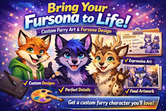 create custom furry art fursona character design or anthro illustration