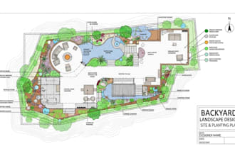 design 2d landscape site plan and planting plan for your backyard