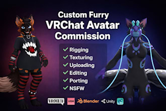 do 3d vtuber model, anime furry vrchat avatar with face tracking for commission